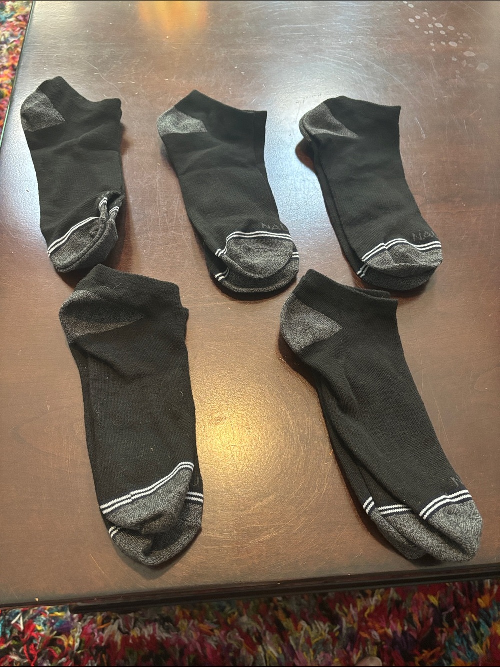 5 pair Nautica Black Ankle Athletic Socks with Gray Toes & Heels